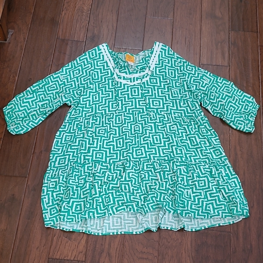Ruby Rd Green & White Greek Key Patterned Dress size XL